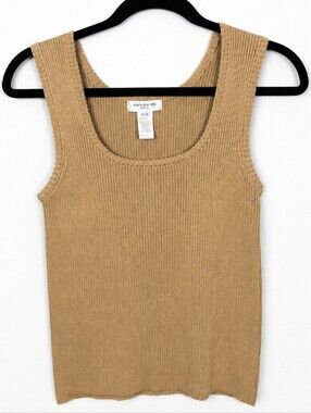 Vintage Y2K Jones New York Silk Knit Shell Tank Top Camel Ribbed Petite PS